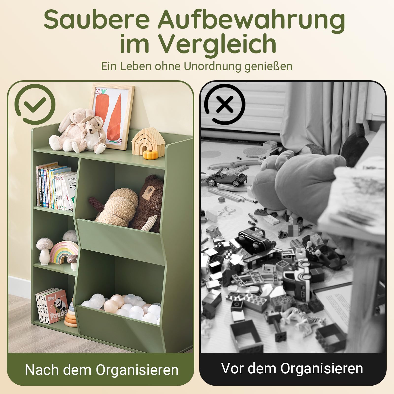 SoBuy Kinder Bücherregal Montessori Regal Kinderzimmer mit 5 Offenes Fach Kinderregal für Spielzeug Aufbewahrung Grün 80x104x34 cm KMB55-K-GR