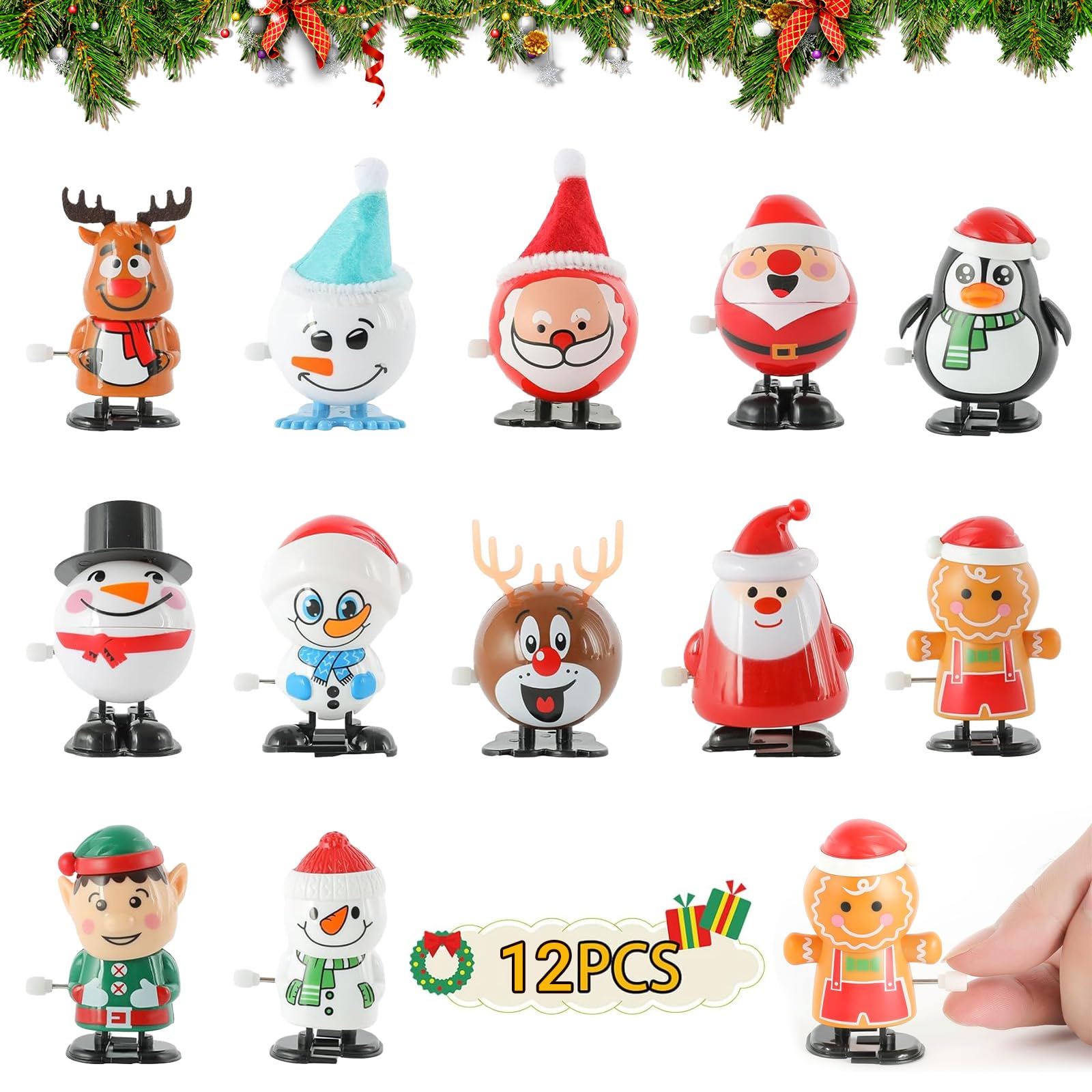 Jouets à Remonter De Noël - Lot De 12 Petits Jouets Mécaniques - Pour Fêtes, Bas De Noël, Décoration Animée - Sans Piles