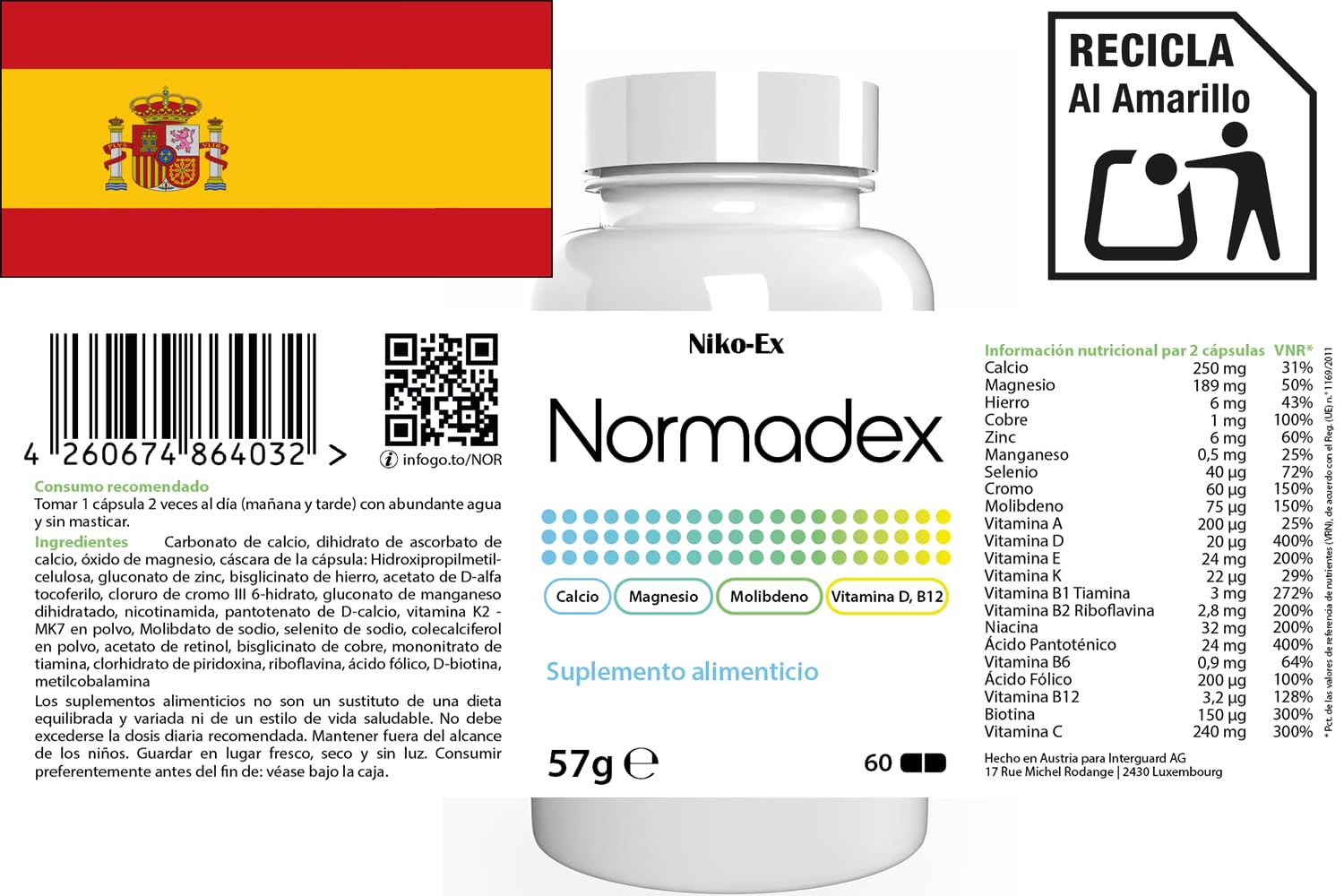 Normadex – 180 cápsulas (3 x 60 cápsulas) – Pack de 3