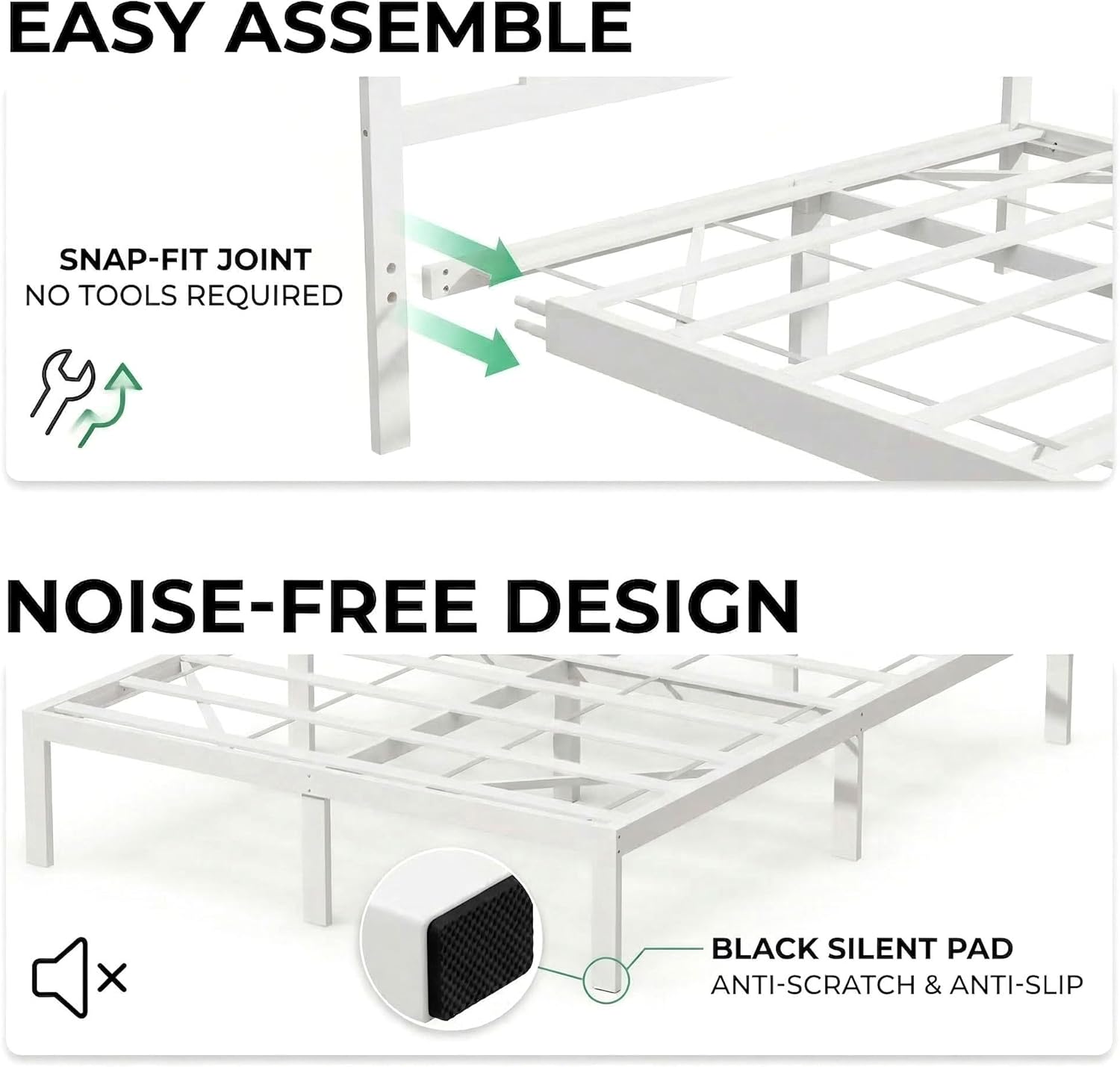 Bamboo Wood Bed Frame 14" Twin Size Platform Bed with Non-Slip Slats Support, No Box Spring Needed, Smooth Finish Bed with Under Bed Storage for Dorm & Bedroom, White