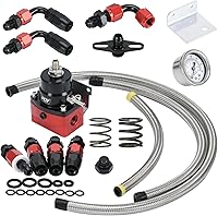 PQY Adjustable Fuel Pressure Regulator Kit 3-70 PSI AN6 Ports E85 E85/Gasoline Compatible w/ Braided Lines & Gauge