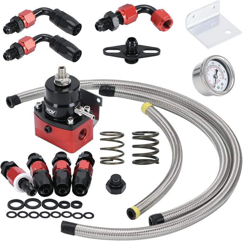 Kit de regulador de pressão de combustível EFI ajustável PQY com retorno 3–70 psi e conexões 6AN