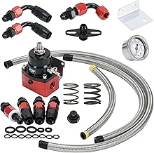 Adjustable Fuel Pressure Regulator Kit 3-70PSI With 6AN Return and 6AN feed Port with AN6-6AN Fuel Line Hoses Connectors (black+red)