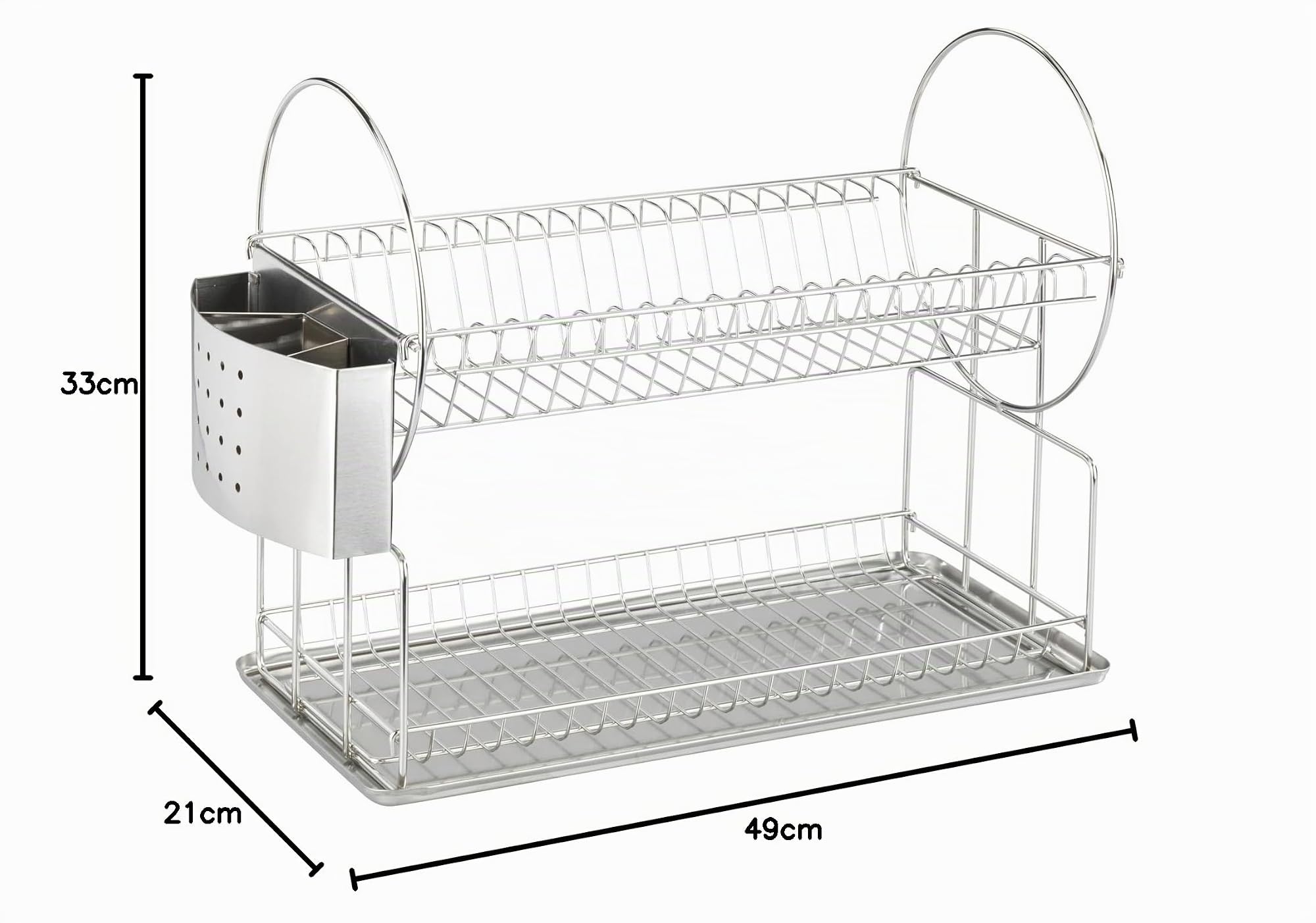 Wenko 2329100 Scolapiatti Exclusiv Duo, Ripiano per Piatti e Tazze, Cestello per Le Posate, Vaschetta Raccogligocce, 49 x 33 x 21 cm, Argento Opaco