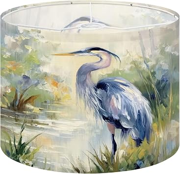 Lampshades Lamp Shades 1 Pack Blue Heron Watercolor Sea Bird Coastal Nature Animal Heron Drum Lamp Shades for Table Lamps Floor Lamps Replacement Easy Assembly Required