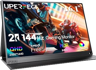 UPERFECT Portable Monitor 2K 144Hz 16.1" Portable Gaming Monitor for Laptop 2560x1440P QHD FreeSync HDR Ultra Slim Travel Monitor External Second Screen for PC Phone Switch PS5 with Cover Stand