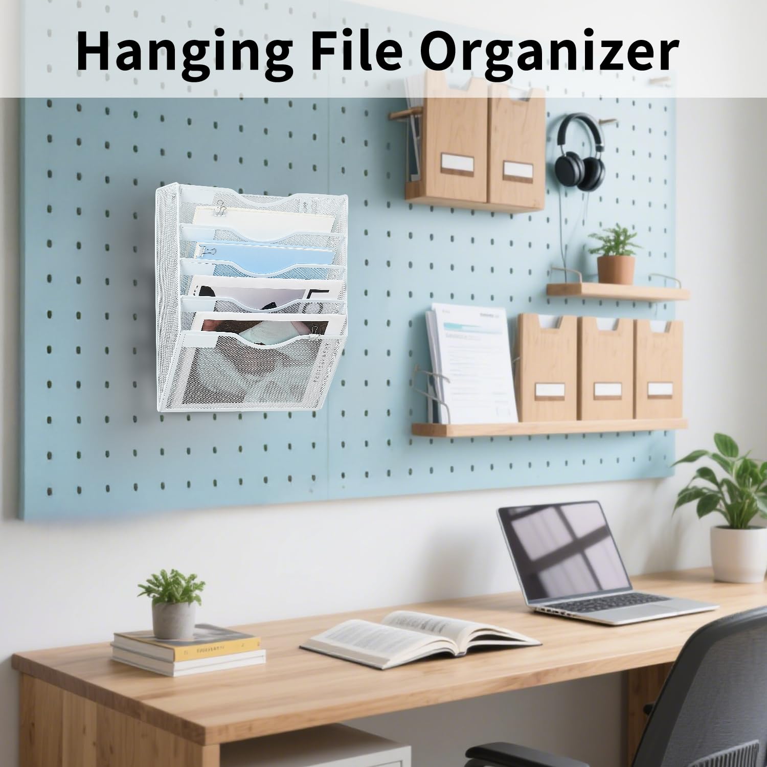 LEKETREE Hängeregal mit 5 Fächern, Netzstoff, Wandmontage, Briefablagen, vertikaler Dokumentenmappenhalter, Zeitschriftenorganisation, Aufbewahrungsregal mit Büroklammern für Büro, Zuhause, Schule