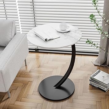 C Shaped Round Side Table,Wooden End Table for Sofa and Bedside,Small Couch Table with Metal Frame,Space-Saving Coffee Laptop Table for Living Room Bedroom(60 D x 43 W x 7 H, A)