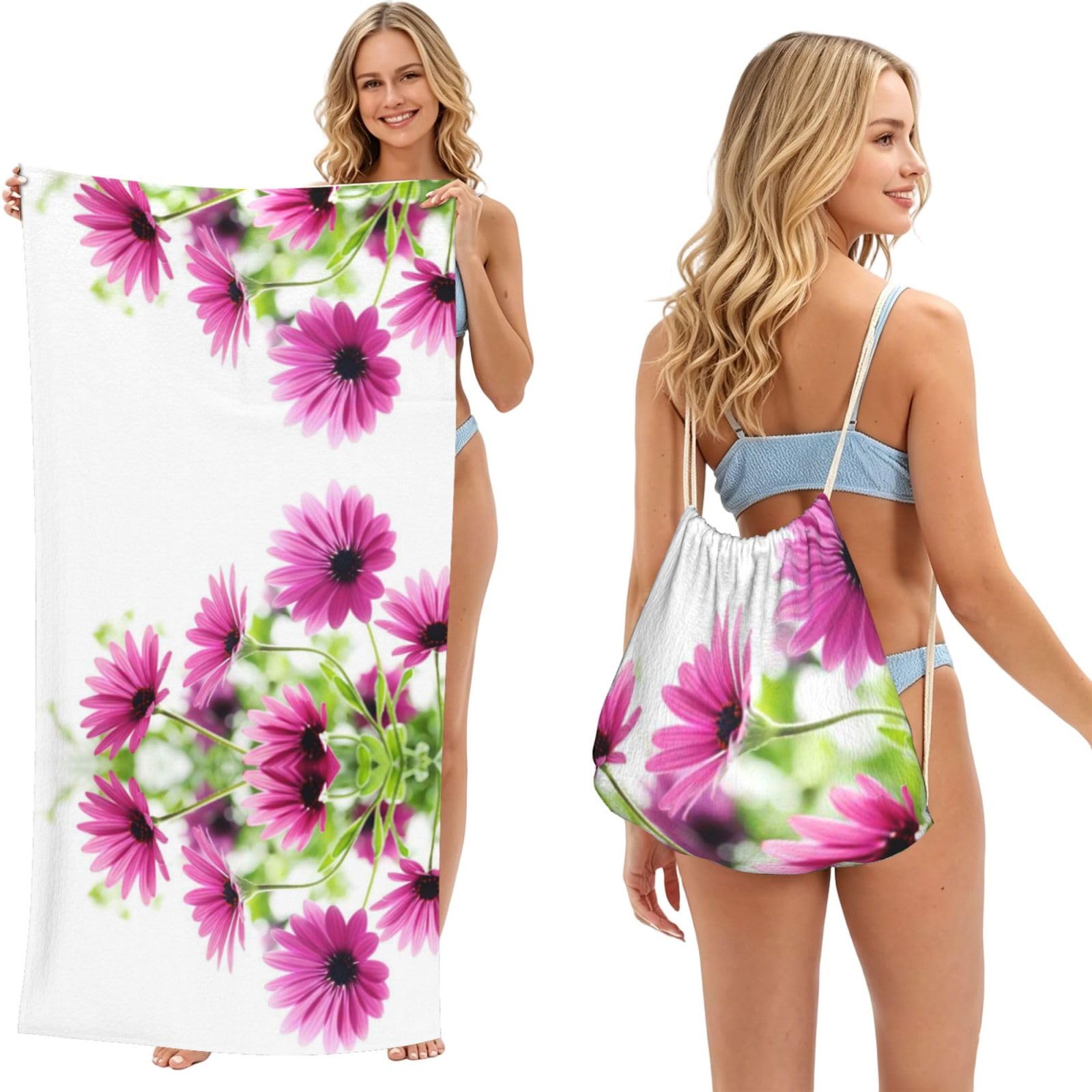 SATUSA Flower Print 2-In-1 Foldable Beach Towel Backpack â€“ Camping, Yoga And Travel,Bath Towel With Built-In Storage, Convertible Beach Mat & Carry Bag
