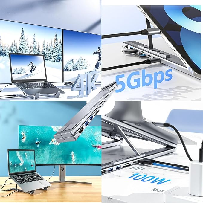 Soporte Docking Station USB-C 8 en 1 LUGLIEO con HDMI 4K y PD 100W miniatura 2
