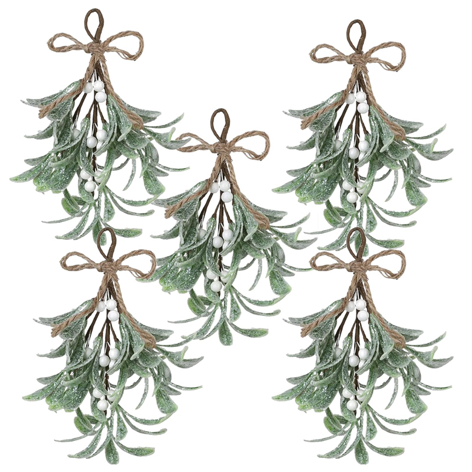 5 Stück Weihnachtskranz, verschneite Mistelzweig-Dekoration, glitzernde Heimdekoration, Festliche künstliche Nachahmung von Pflanzen