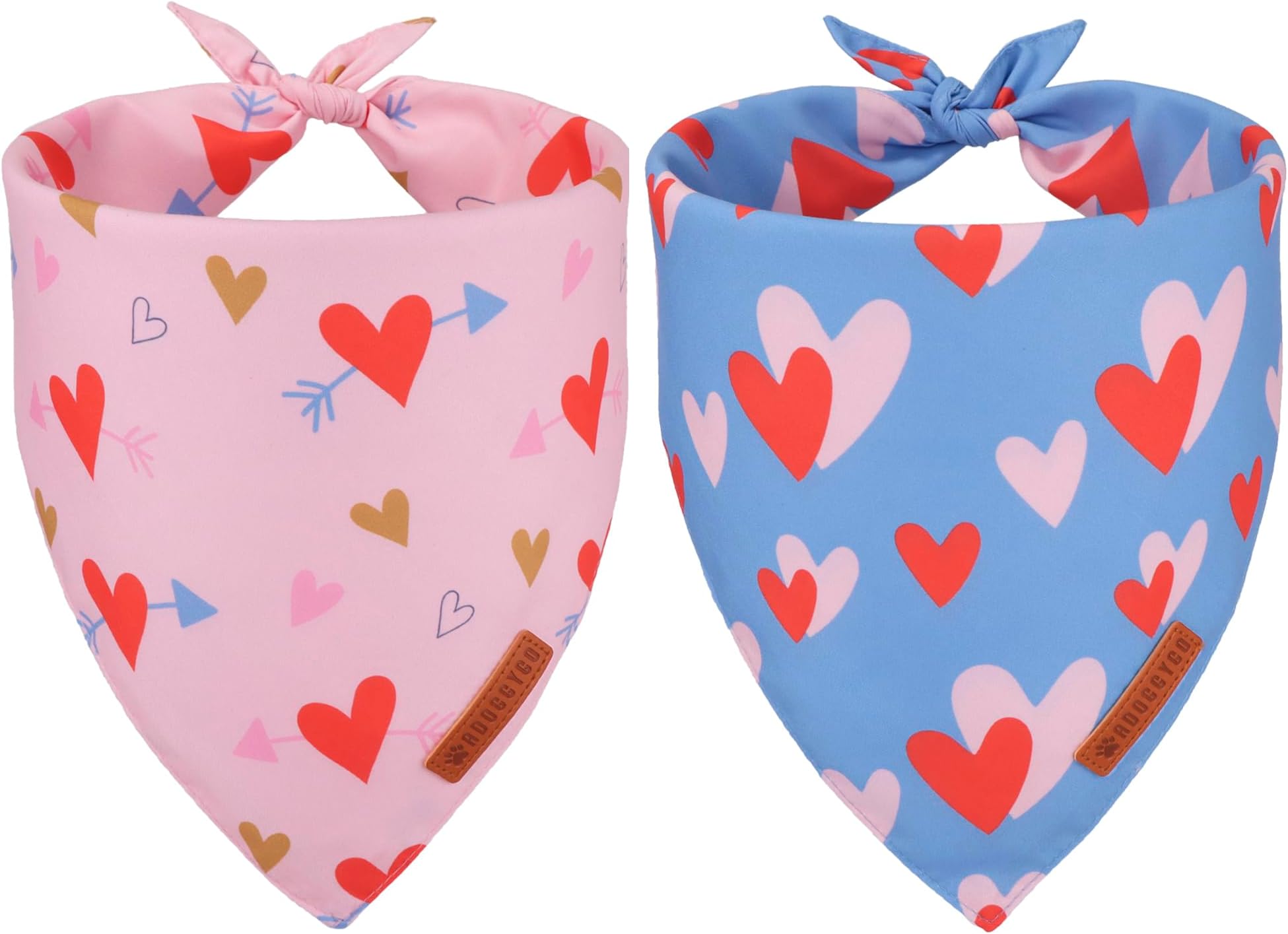 ADOGGYGOValentine's Day Dog Bandana, Blue Pink Heart Dog Scarf, Premium Durable Fabric, Adjustable Fit Dog Valentine Day Bandanas for Medium Large Dogs Pets (Large, Valentine's Day)