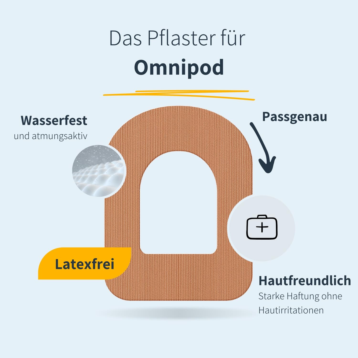 MySweetStitch - 25 x Omnipod pansement, Ringpatch Ø 95 x 72 mm, protection capteur, imperméable, respirant, doux pour la peau, Fabriqué en Allemagne, Beige