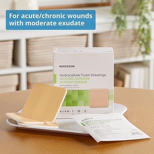 Miniatura 2 de McKesson Apósitos de espuma hidrocelular, estériles, adhesivo de silicona sin borde, 4 x 4 pulgadas, 10 unidades, 20 paquetes, 200 en total