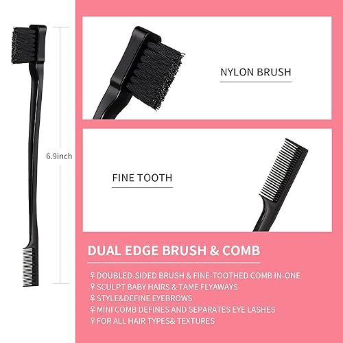 Vista 2 de Juego de 3 piezas de peine para peinar el cabello, cepillo de burlas, cola de rata, peine de borde para cepillado de bordes y espalda, peinar, Negro