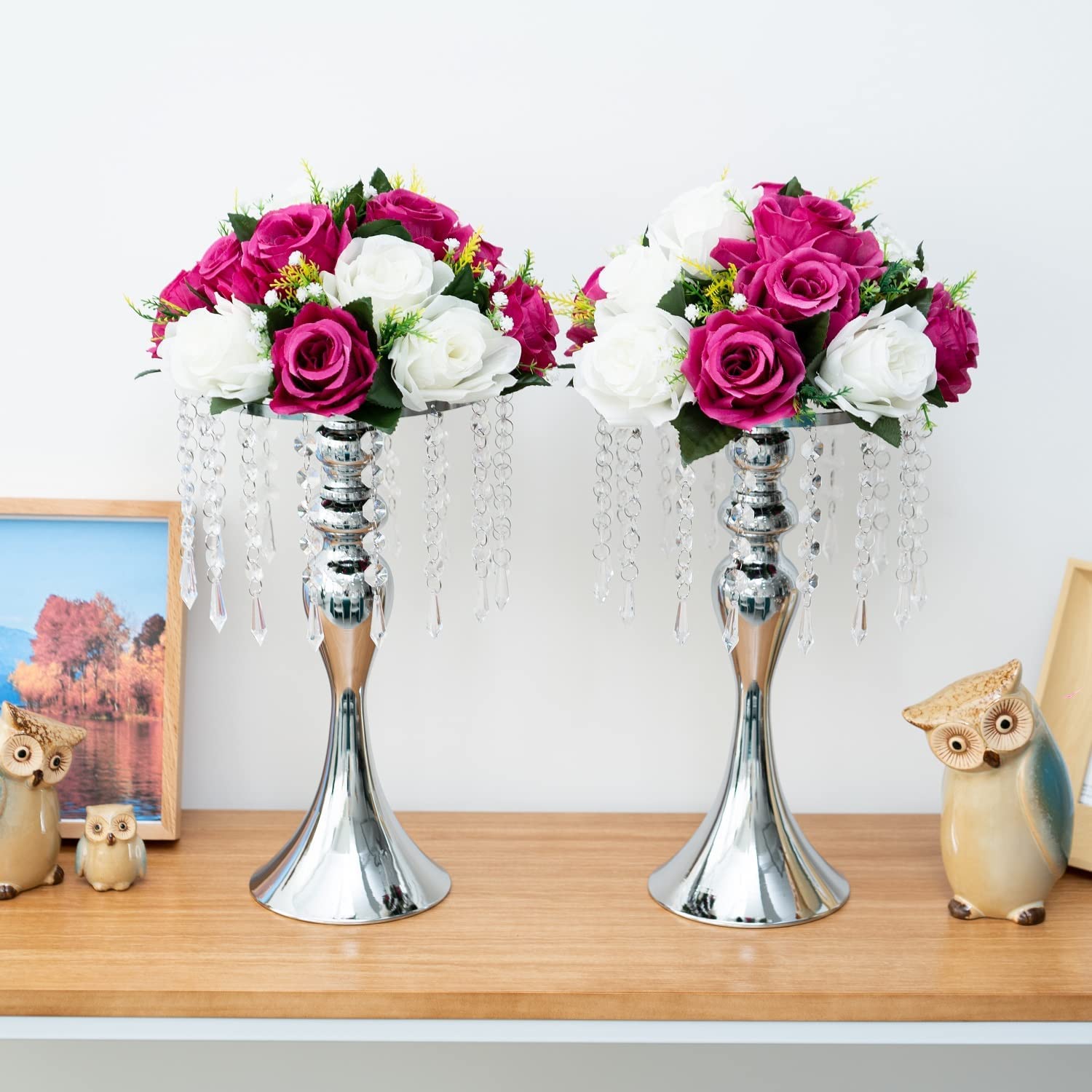LANLONG Bruiloft Centerpiece vazen, toonaangevende standaards, acryl kristallen kroonluchter staat voor decor, verloving, jubileumfeesten