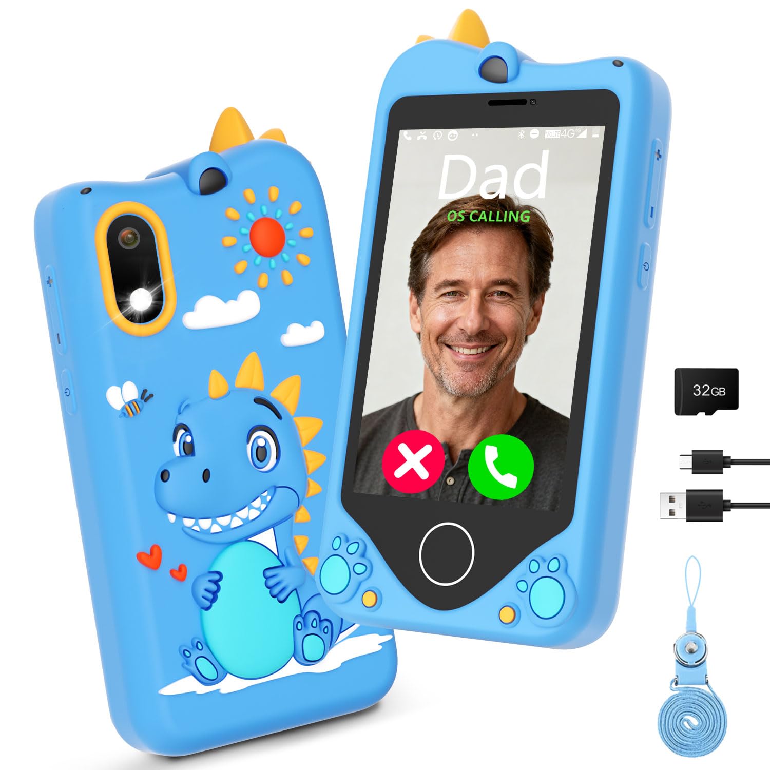 UNERVER Kids Smart Phone for Girls - Safest Phone for Kid & Teens, Talk & Text - Kids Cell Phone Toy, 4.2'' Touchscreen, Dual Cameras, Games, 32GB