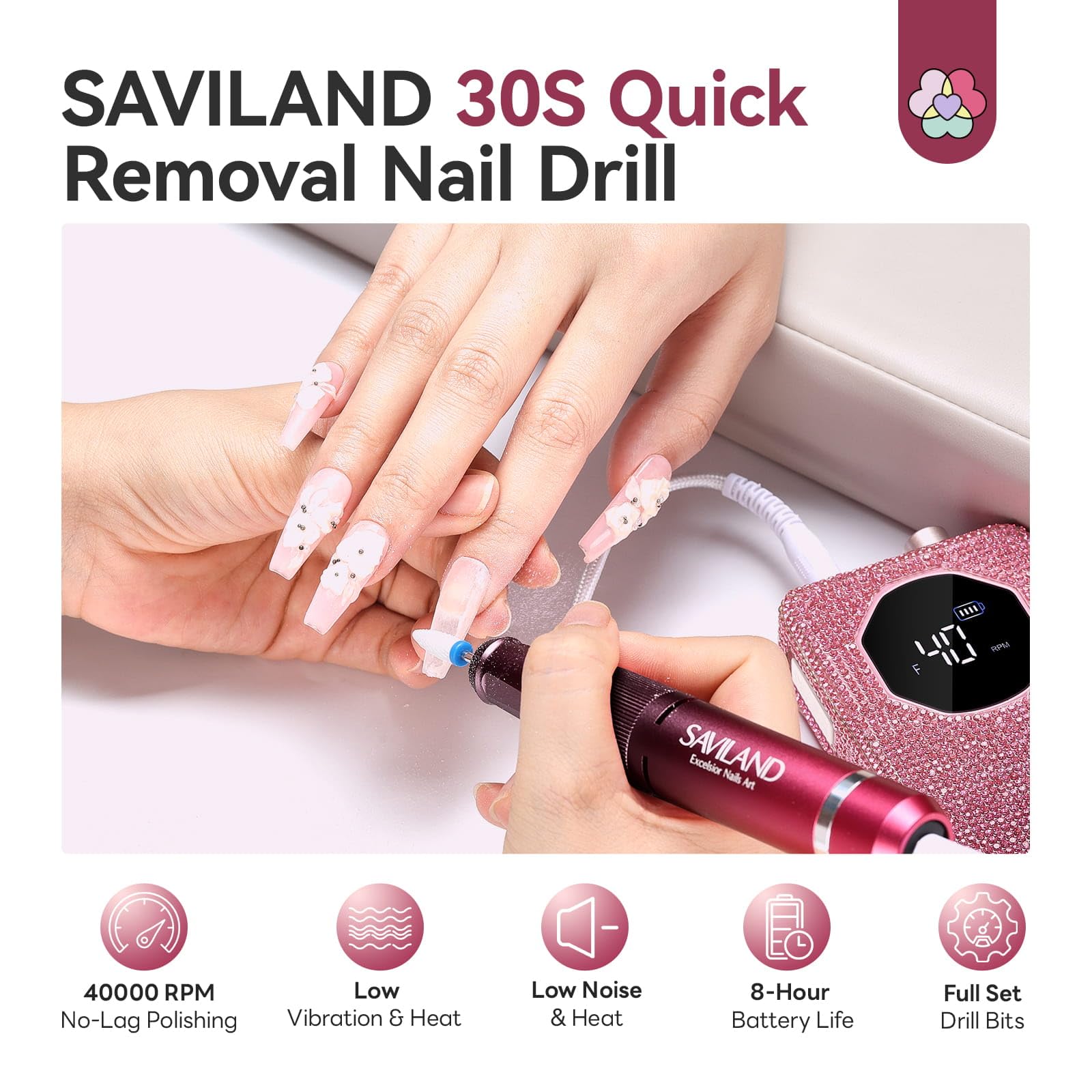 SAVILAND Fresa elettrica professionale per unghie in gel, 40000 giri/min