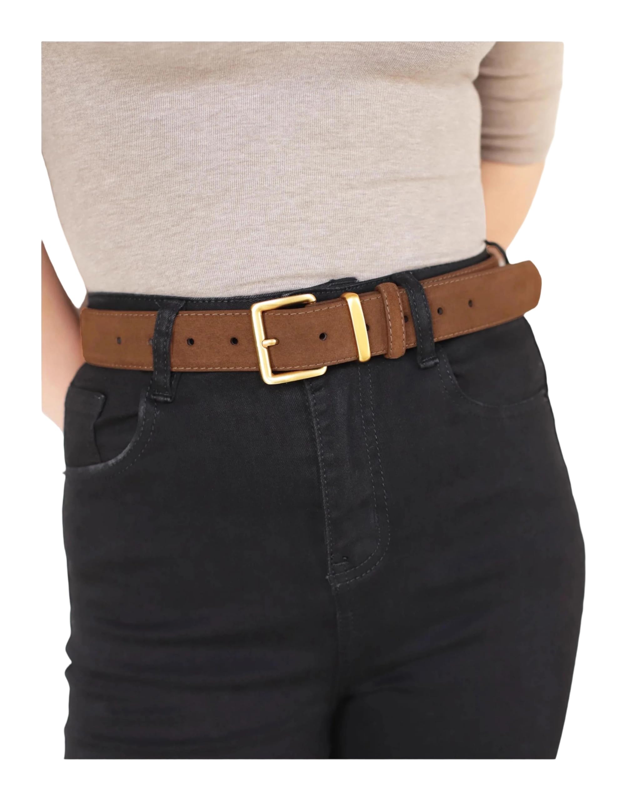 Cinturón de cuero vacuno para mujer, estilo vintage con hebilla de pin, cinturones para vestidos y jeans