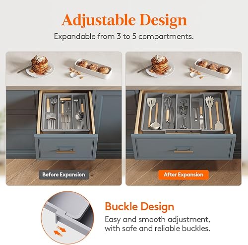 Miniatura 4 de Lifewit Organizador de utensilios para cajones de cocina, bandeja de utensilios de cocina expandible, soporte ajustable para cubiertos de cubiertos,