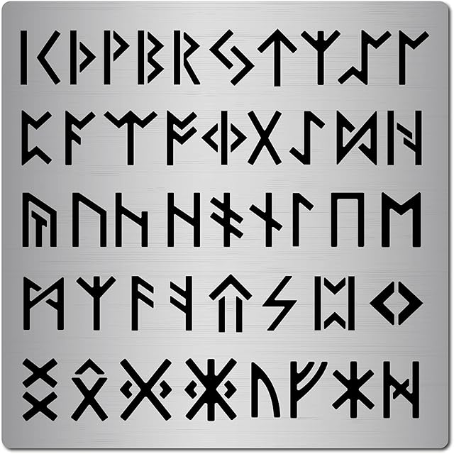GORGECRAFT 6.3 Inch Metal Runes Stencil Stainless Steel Ancient Alphabet Painting Reusable Template Journal Tool for Painting, Wood Burning, Pyrography and Engraving Crafts