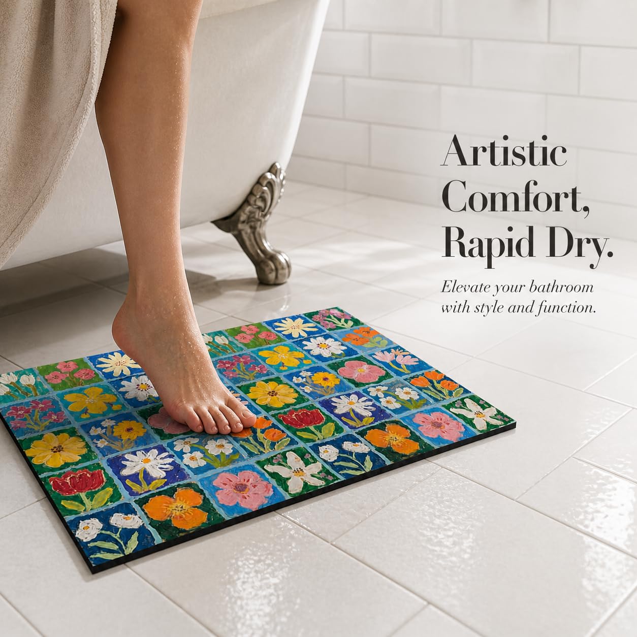 Tappetino da Bagno in atomacea, Fiori B, 80x120cm | Superficie assorbente, Tappetino Bagno Composito, Davanti al lavabo, Per cerca praticità