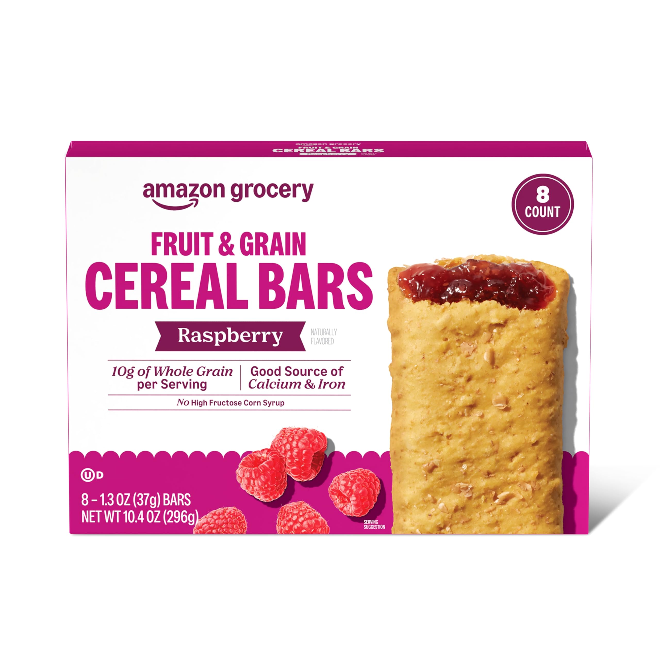 Amazon GroceryFruit & Grain Cereal Bars, Raspberry, 1.3 Oz, 8 Ct (Previously Happy Belly, Packaging May Vary)