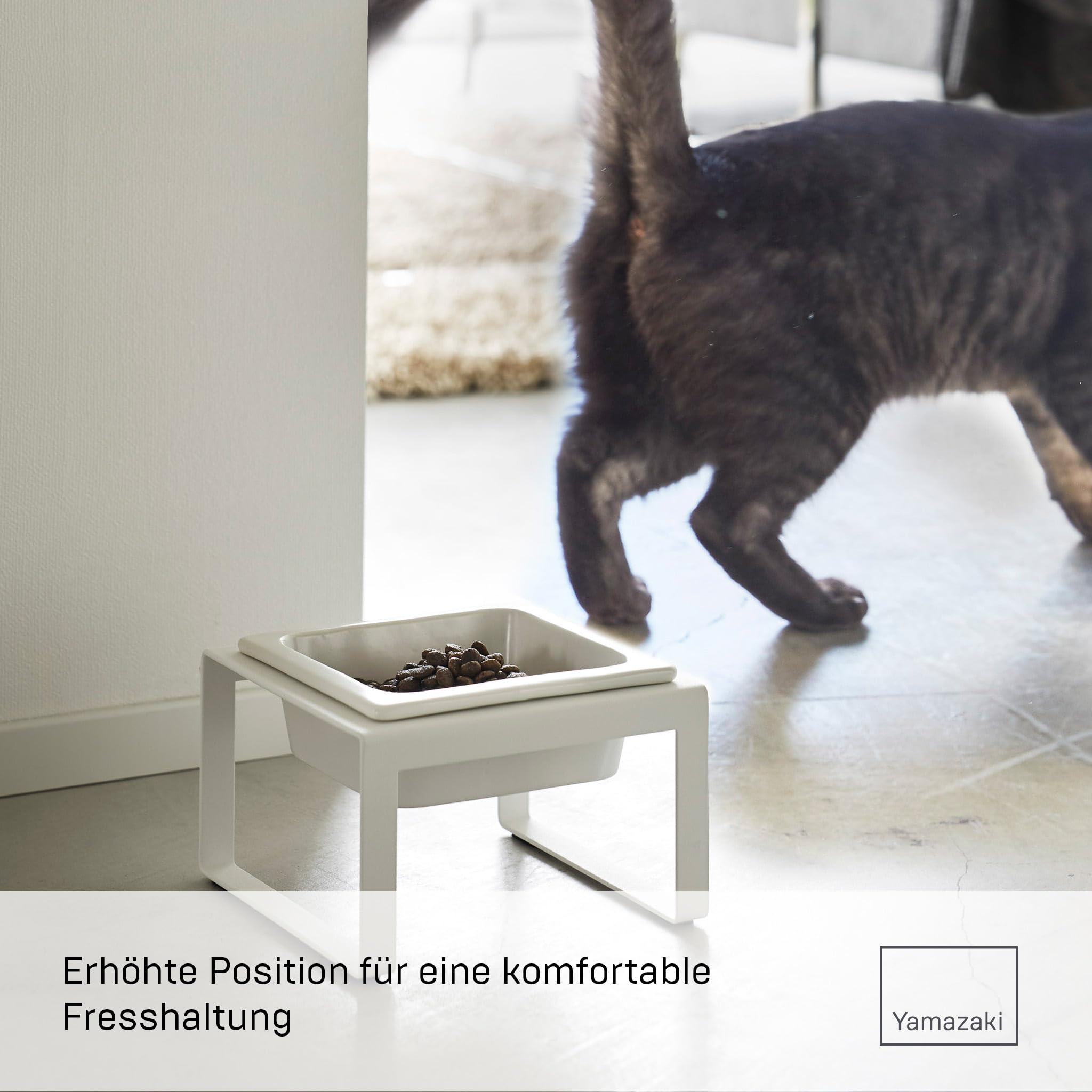 Yamazaki 5816 Tower Pet Food Bowl Stand Single, White, Steel/Ceramic, 15 x 15.5 x 10 cm