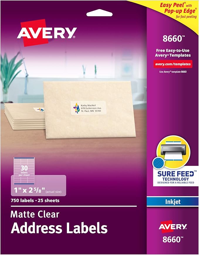 Avery Printable Address Labels with Sure Feed, 1" x 25/8