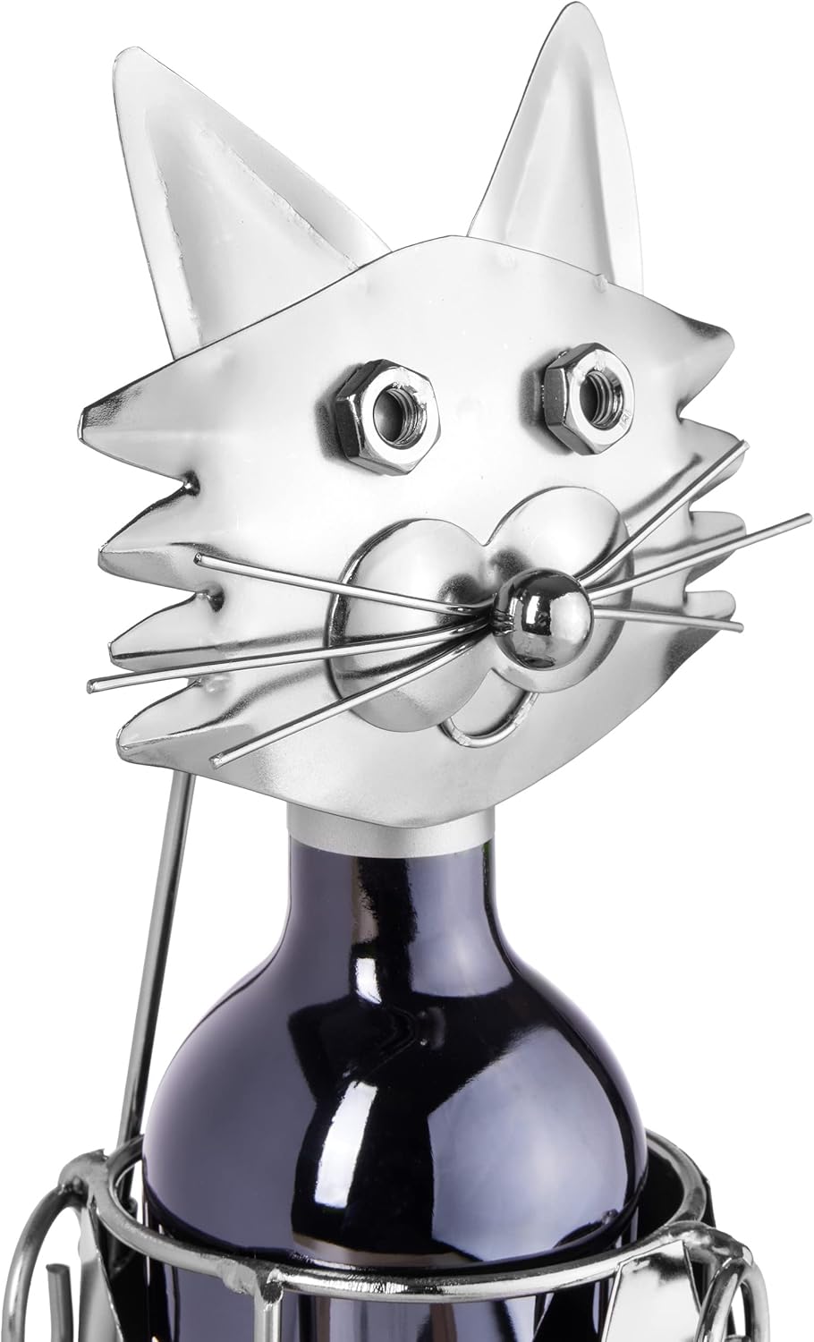 BRUBAKER Wine Bottle Holder Cat - Metal Sculpture - Wine Rack Decor - Tabletop - with Greeting Card