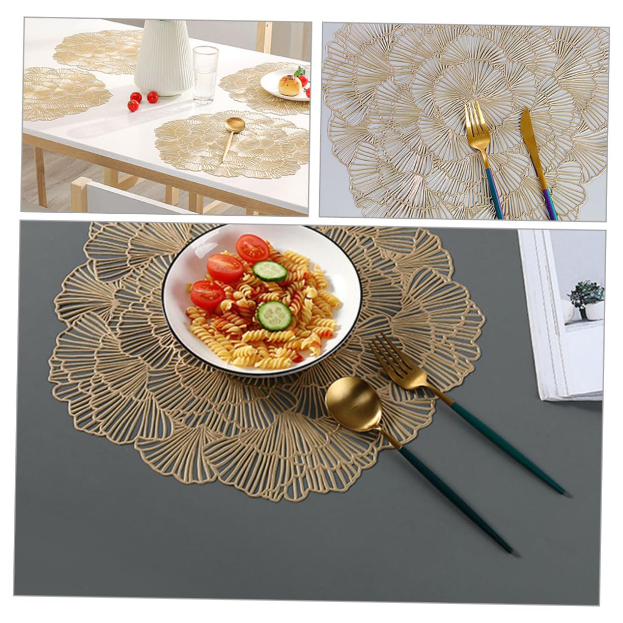 DECHOUS Sets de Table Lavables en PVC Lot de 12 Motif Feuille de Ginkgo Ajouré Protection Thermique pour Table à Manger