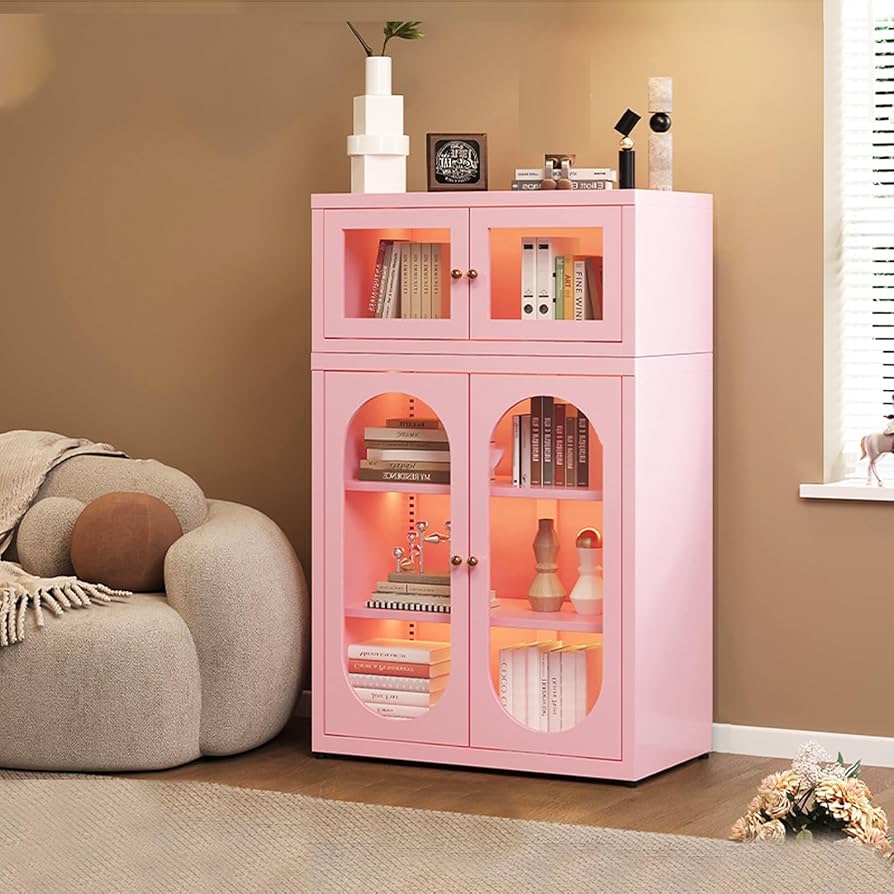 ガラスキャビネット　kizunaです ガラスキャビネット 幅50cm 4段 姫系 猫脚 背面ミラー 木製