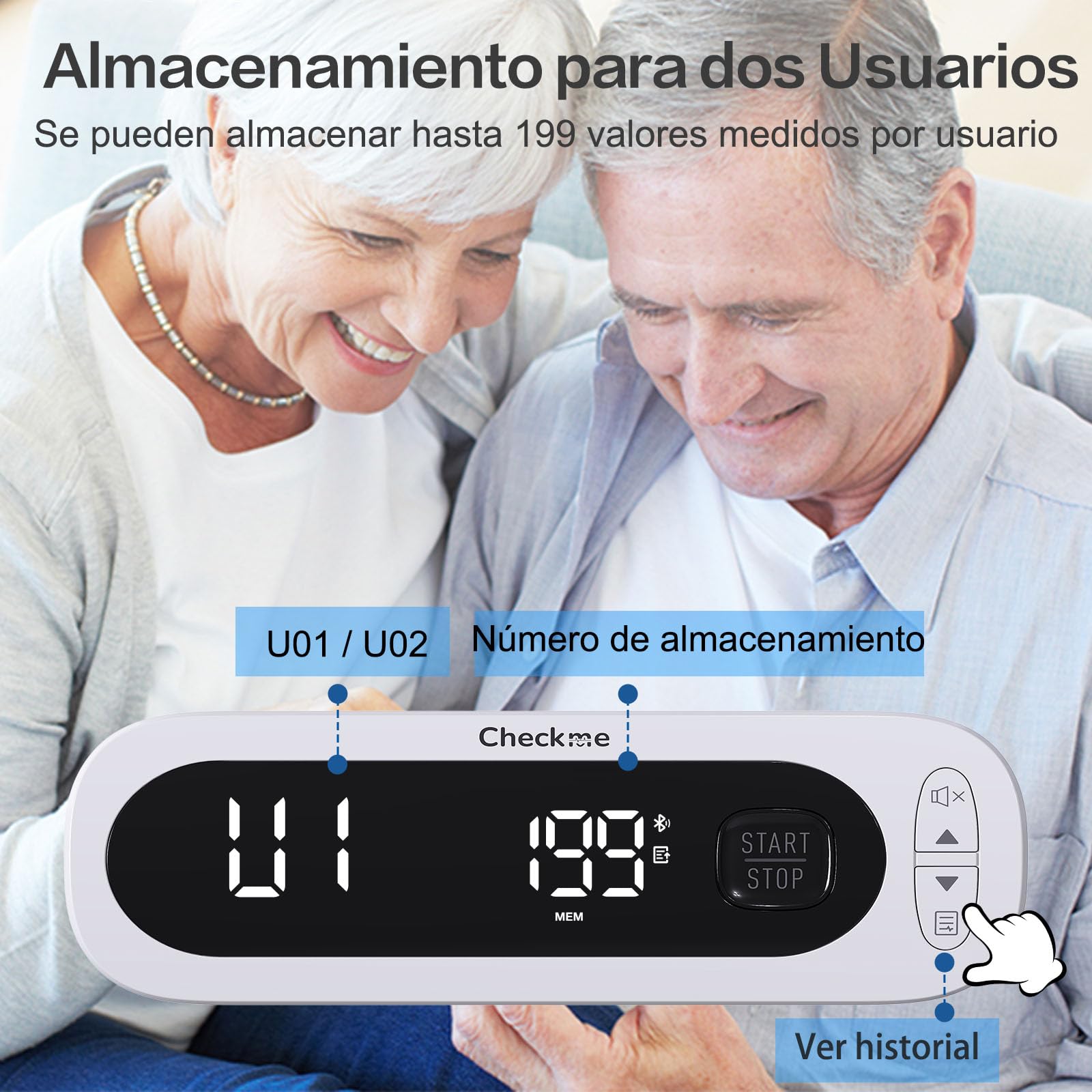 CheckMe BP2A Nexus Tensiómetro de Brazo Digital con Bluetooth, Media 3 Mediciones, Medidor Tension Arterial con Pantalla LCD, Manguito Inalámbrico (22-42 cm), Memoria 2 Usuarios