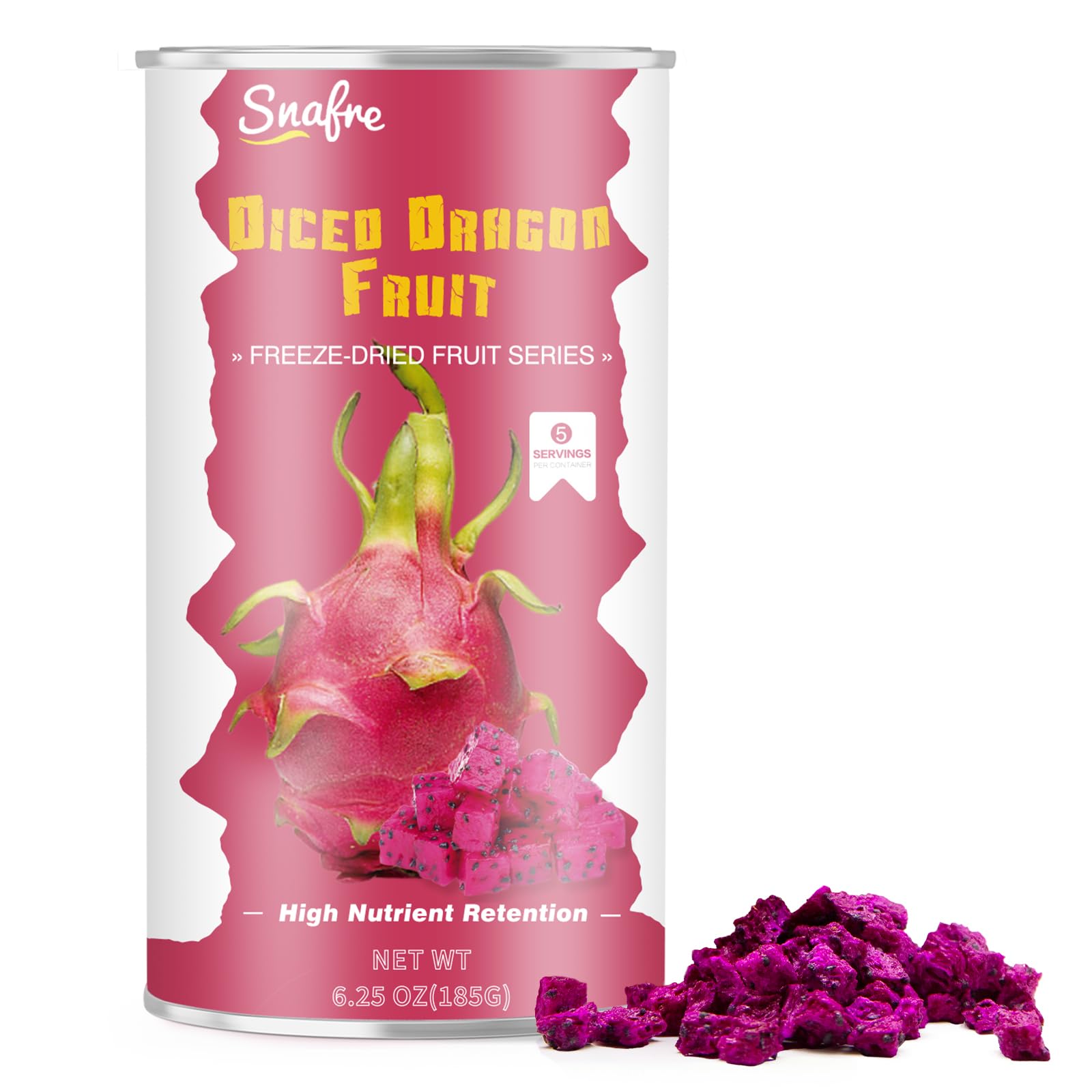 Freeze Dried Dragon Fruit, 6.53OZ/185G Freeze Dried Fruit, Frozen Dragon Fruit, Freeze Dried Dragon Fruit Cubes, No Added Sugars,Dried Fruit for Cereal, Yogurt, Salads, Smoothies