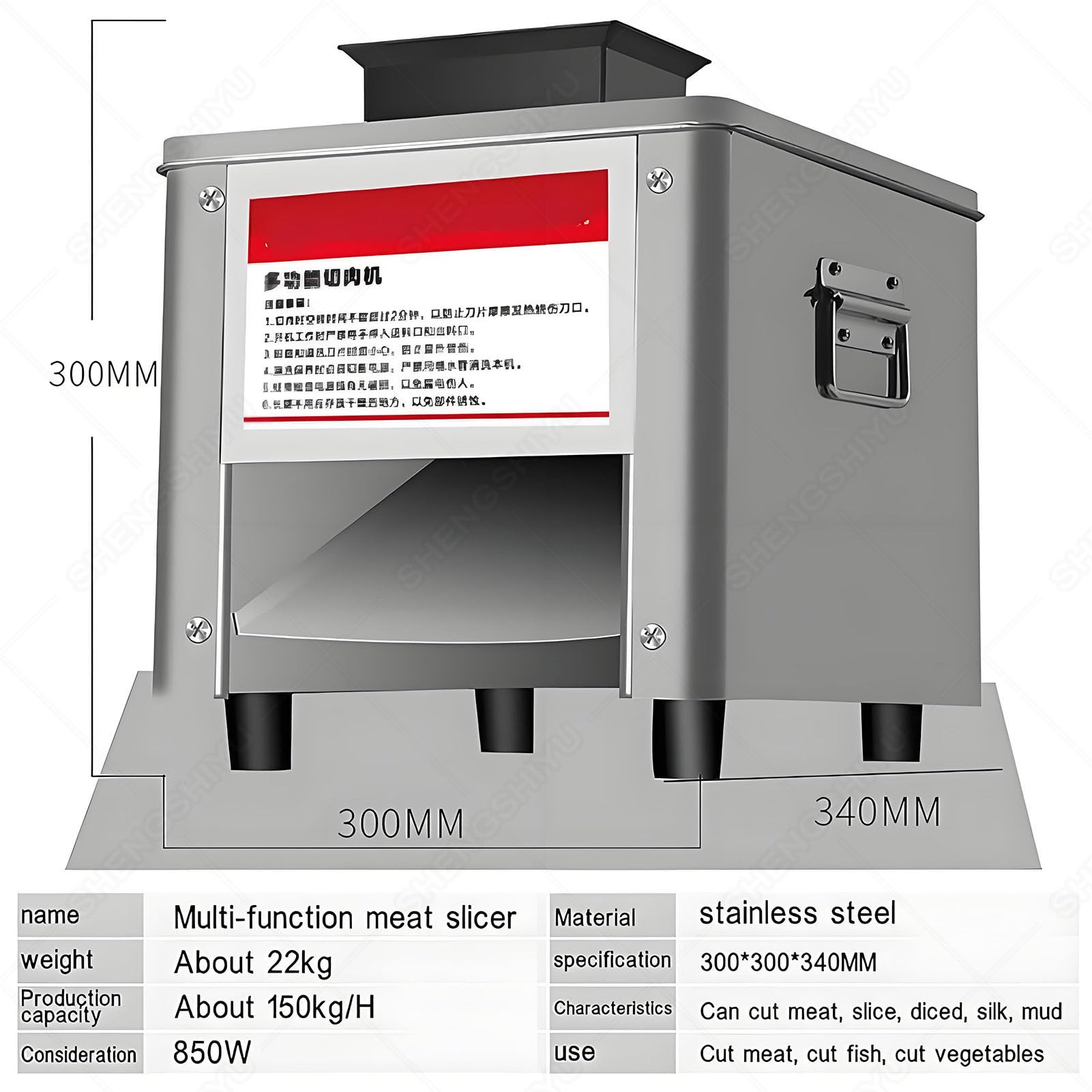 Elektryczna maszyna do cięcia mięsa 850 W, komercyjna krajalnica do mięsa, 200 kg/h średnica frezu 85 mm grubość ostrza 5 mm