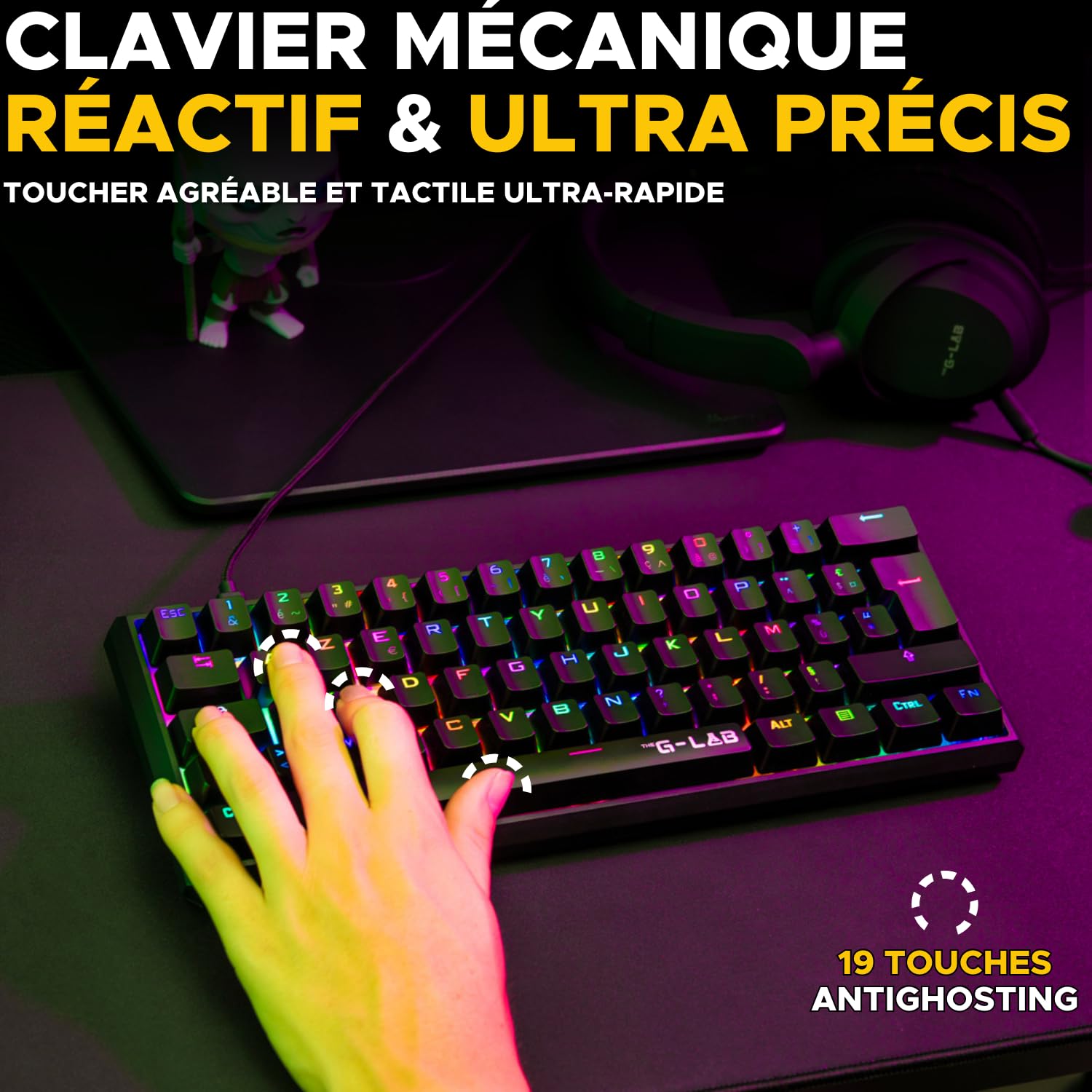 The G-Lab - Keyz Thallium - Clavier Mécanique 60% USB - Red Switch Interchangeable - Mini Clavier Gamer, Mécanique Format Ultra-Compact, 100% Personnalisable. Pc/ps4/ Ps5/xbox - Azerty - New