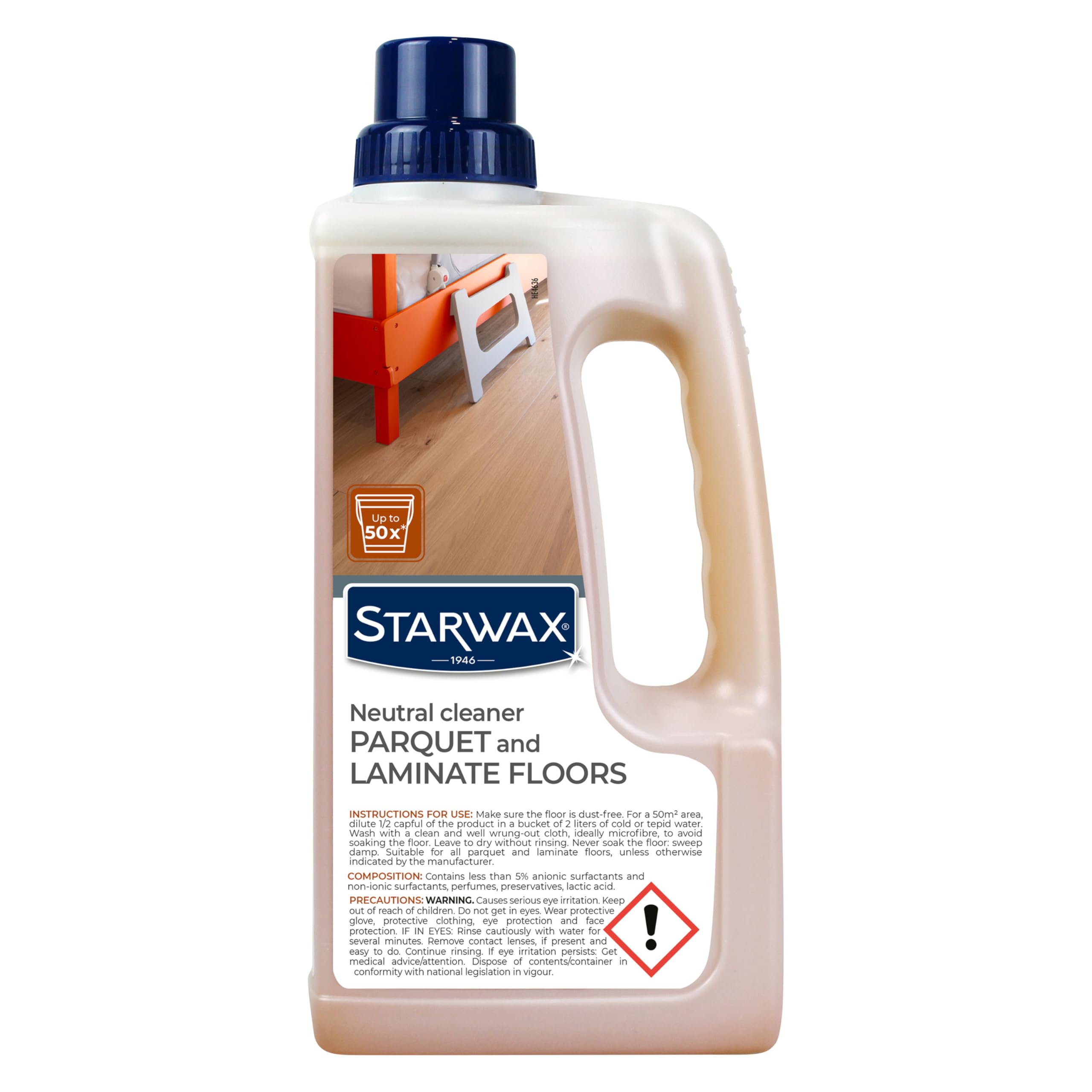 STARWAX - Gentle Cleaner for Parquet and Laminate Floors - Removes Stains on Parquet and Laminate Floors - suitable for washing robots - No-Rinse - Non-Slip - 1L - 50 doses for 50m²