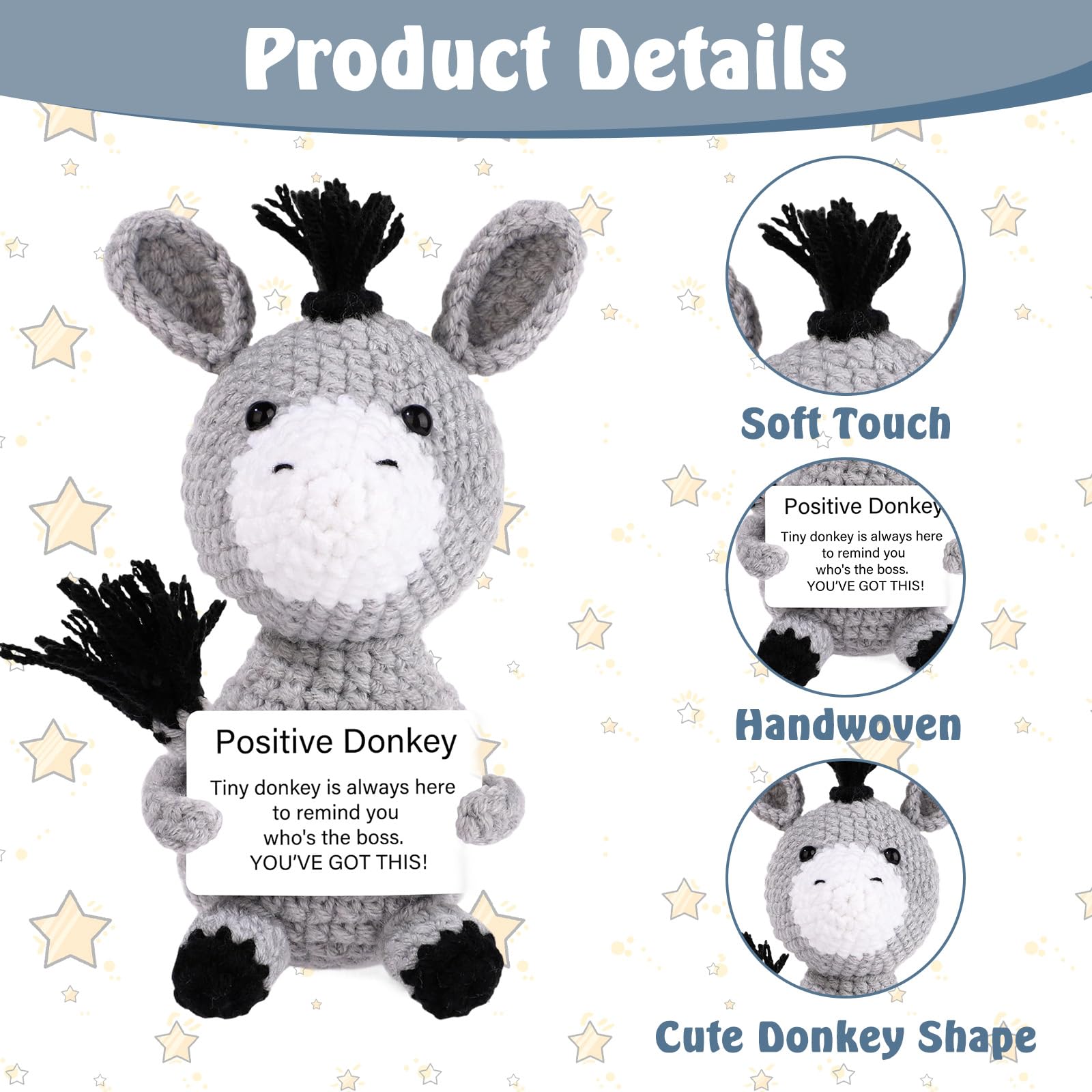 Emotional Support Crochet Donkey Gifts, Handmade Positive Crochet Animals with Positive Words, Cute Donkey Pocket Hug - Image 2