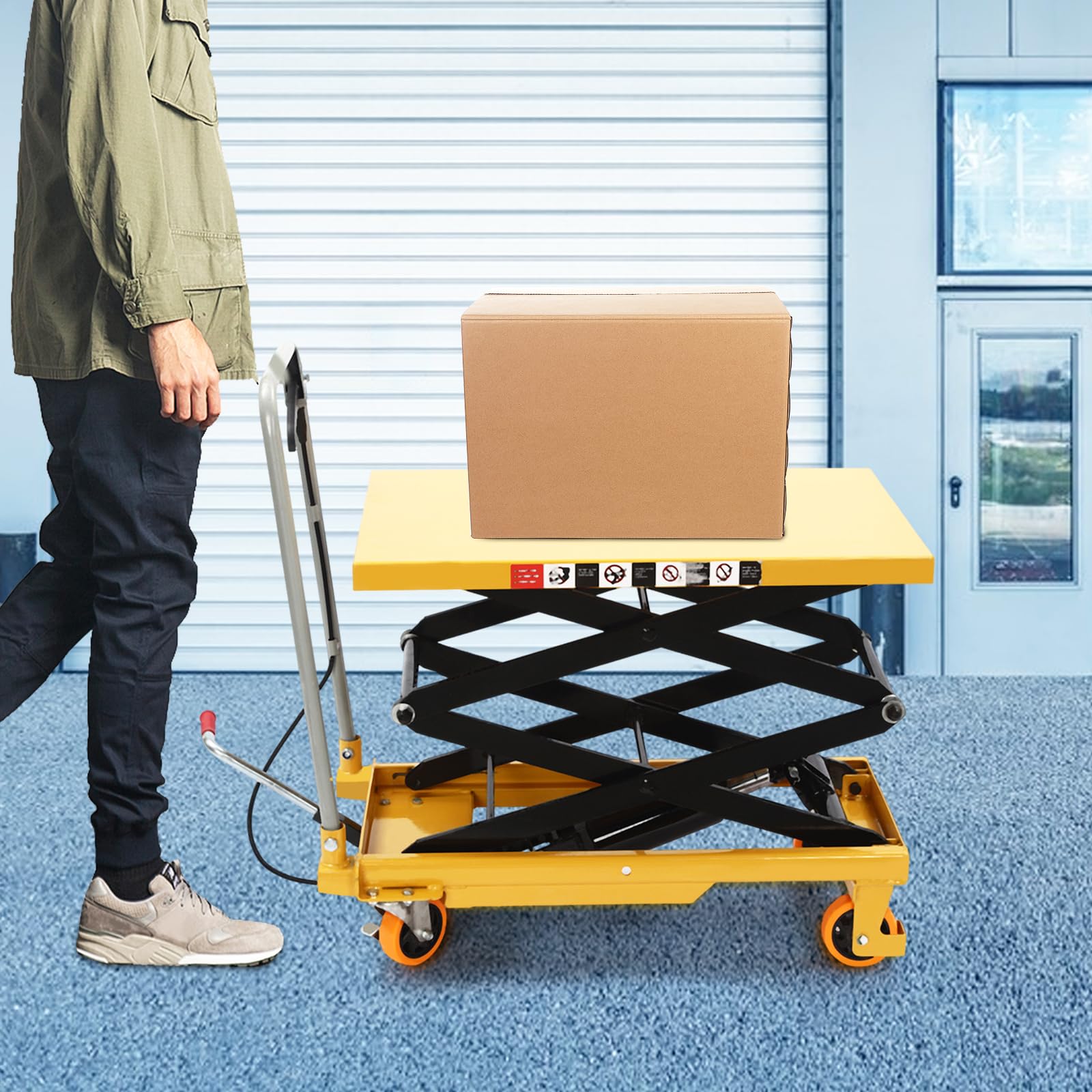 770lbs Double Scissor Hydraulic Lift Table Cart, with 4 Wheels, 51