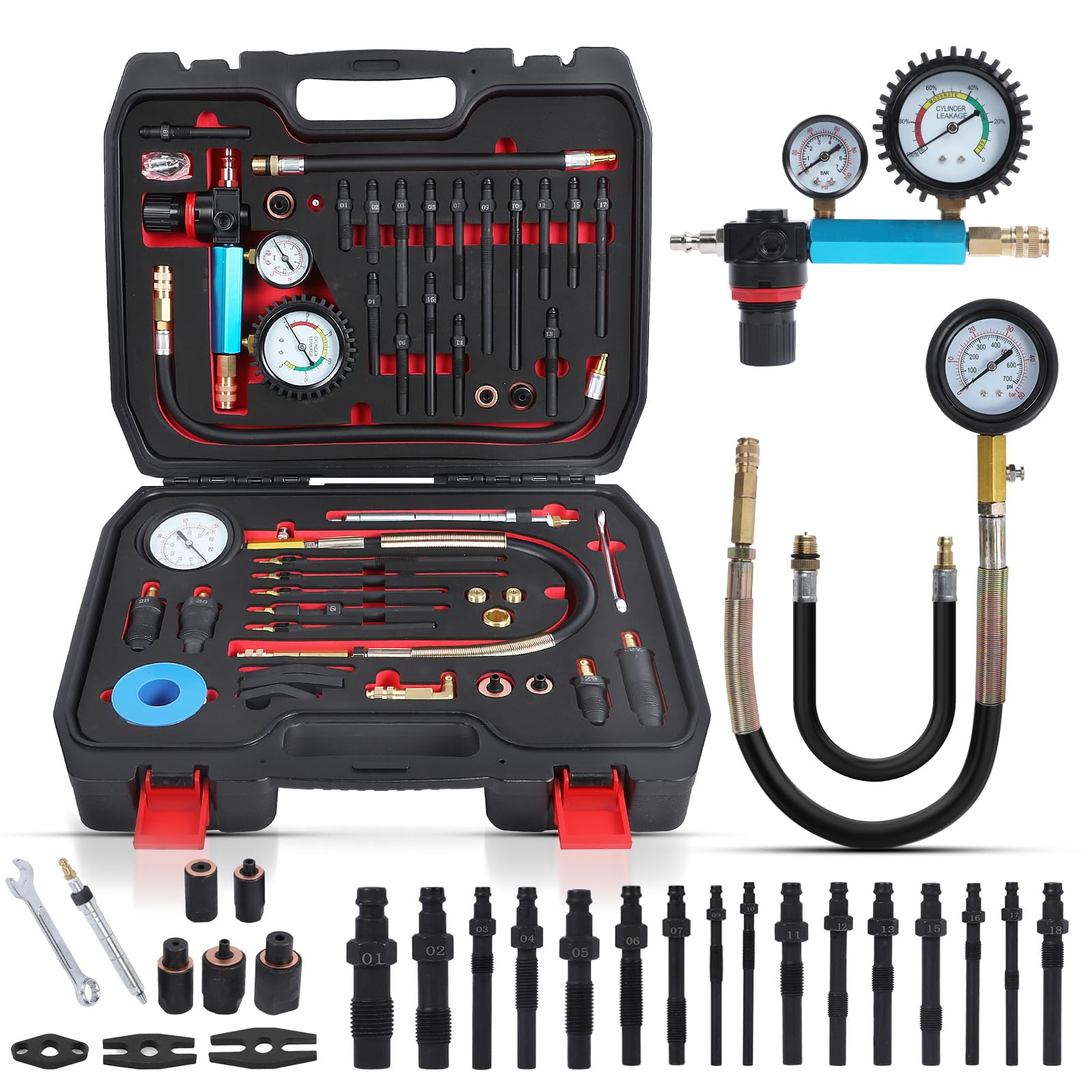 46-Piece Professional Petrol & Diesel Engine Compression Tester Kit