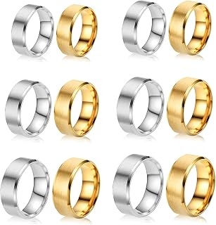 12PCS Stainless Steel Blank Core Ring 8mm Plain Inlay Finger Rings Round Solid Metal Band Size 6/7/8/9/10/11 Comfort Simple Brushed Matte Polished Silver Wedding Ring for DIY Jewelry Making (A4)