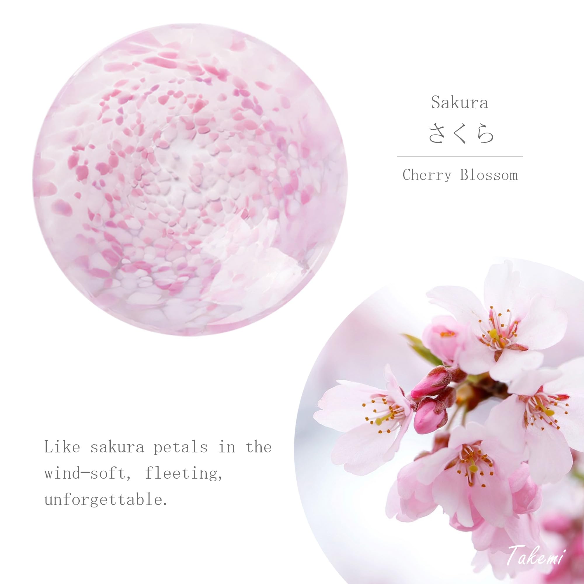 4 Inch?10cm? Handcrafted Glass Plate – Japanese Small Dish for Jewelry, Sauce, Appetizers or Display – Nature-Inspired, Made in Japan (1, Cherry Bloosom)