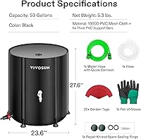 Vista 7 de VIVOSUN Barril de lluvia plegable, tanque de almacenamiento de agua de 53 galones con tela Oxford 1000D, sistema portátil de recolección de lluvia