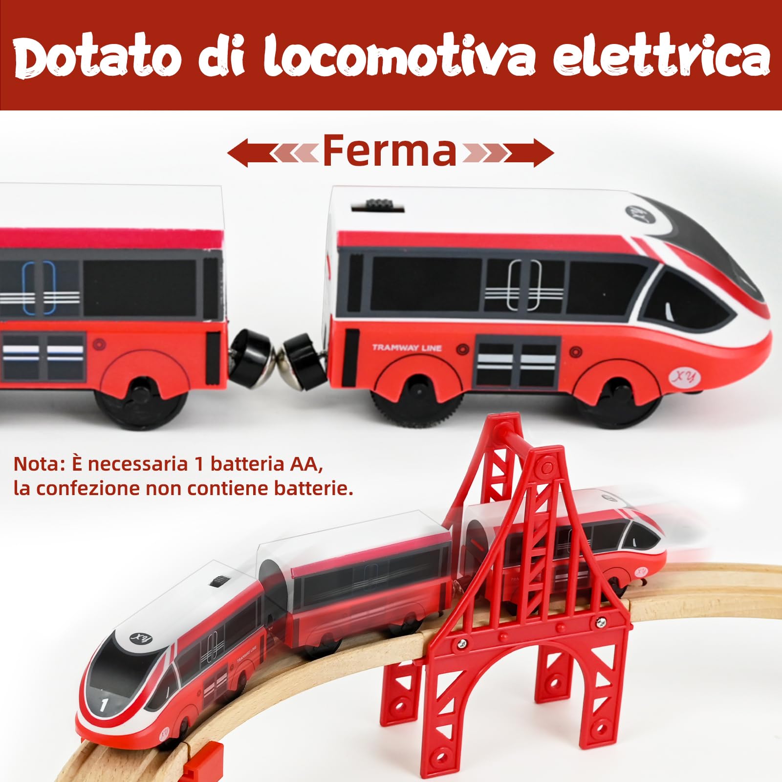 Ulikey Set di 58 Pezzi Binari Trenino Legno con Locomotiva Trenino Elettrico e Autopompa, Giocattoli Treno Elettrico Regali di Compleanno e di Natale per Bambini, Compatibile con le Principali Marche