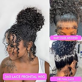 Healthair Deep Wave Lace Front Wig 360 Lace Front Wigs Human Hair Invisi Strap Pre Bleached Pre Cut Lace Pre Plucked Human Hair Wigs for Black Women 12inch