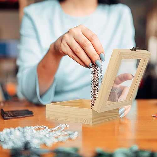 Miniatura 4 de Juego de cajas de almacenamiento de madera extra grandes, paquete de 3 cajas de manualidades de pino sin terminar con tapas con bisagras y cierre