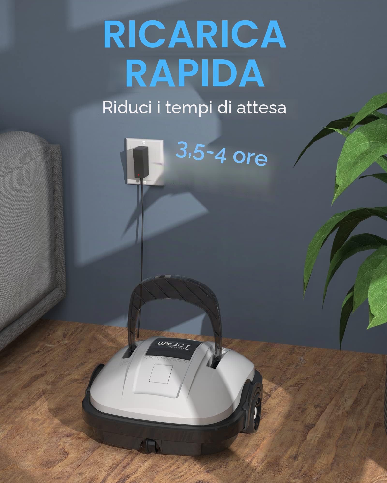 WYBOT Robot Piscina Cordless, Aspirapolvere per Piscina Dura 100 Minuti, per Piscine Fuori Terra e Piscine interrate a Fondo Piatto, Doppio Motore, Fino a 80 m², Bianco