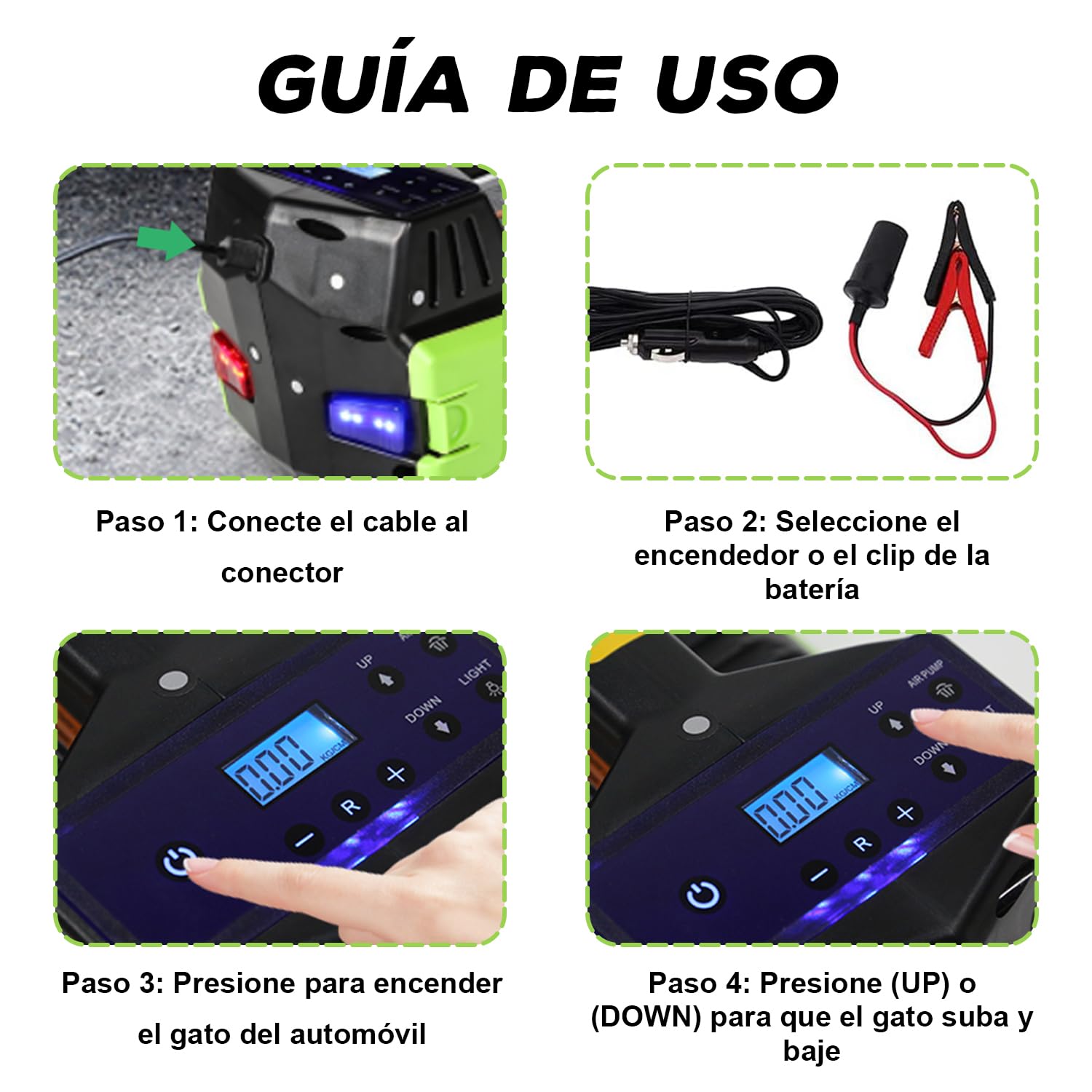 VOBOR Gato Eléctrico para Coche, 5T Gato Hidráulico 12V con Luz LED e Inflador, 155-450 mm Juego de Gatos Elevador para Automóvil, SUV, Sedán