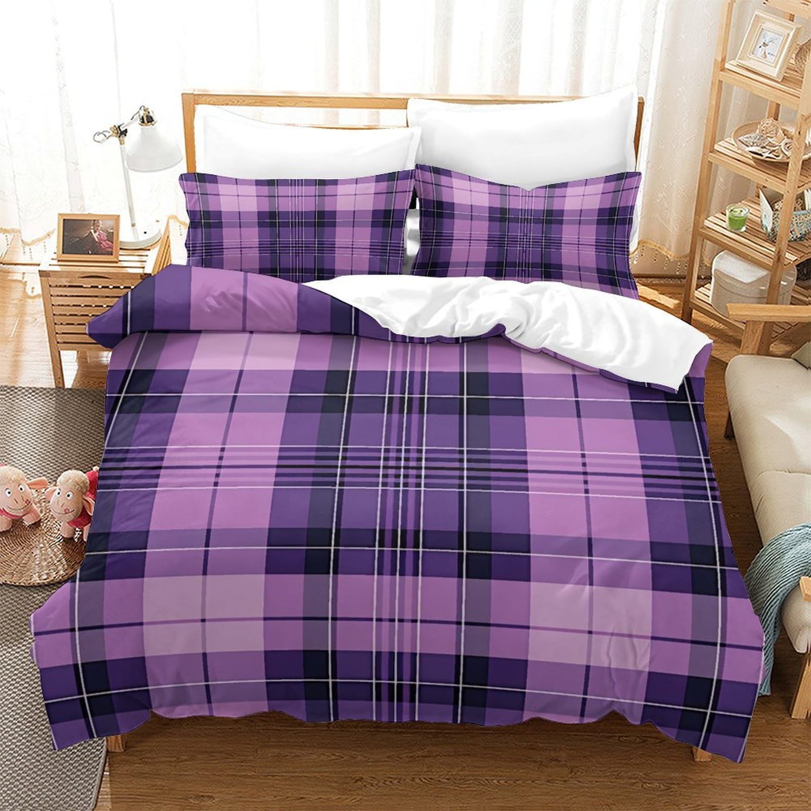 Parure de lit King en microfibre premium 220x240cm avec housse de couette zippée 3D