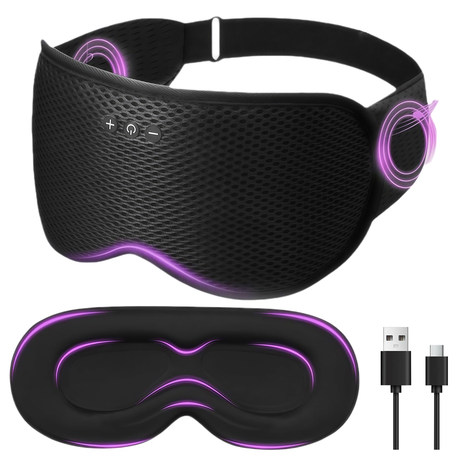 flintronic Maska na oczy Bluetooth – 3D, duża orbita, czarna